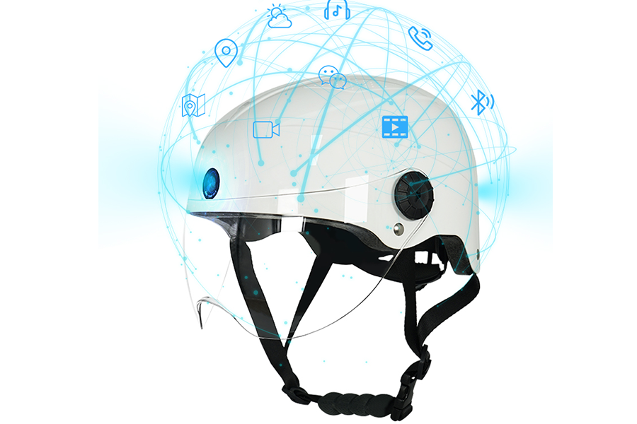Bluetooth ve akıllı özelliklere sahip beyaz AI akıllı motosiklet kaskı