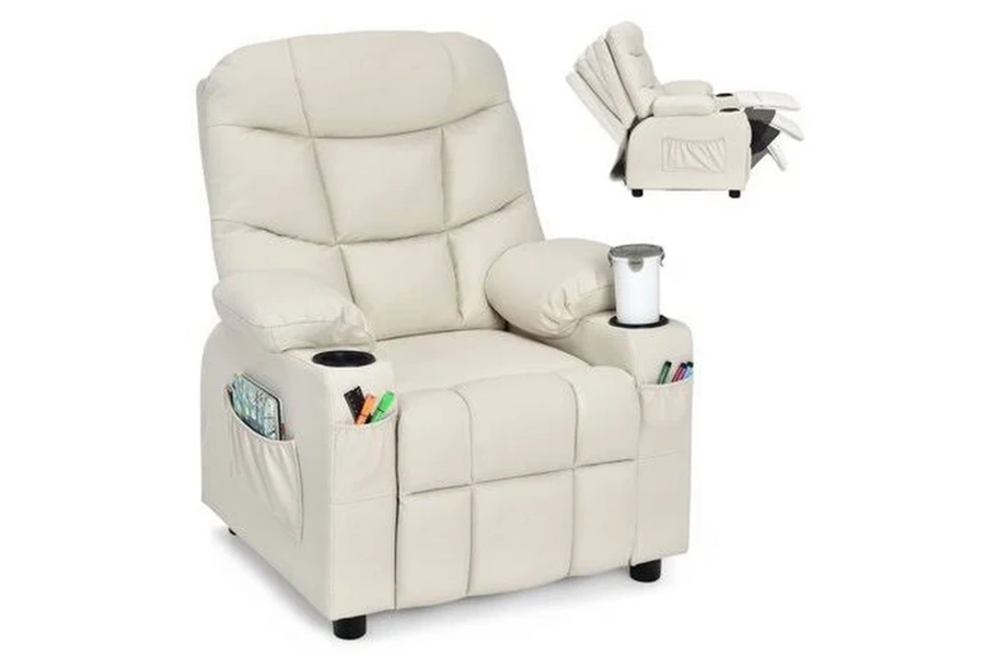 Fauteuil inclinable enfant crème avec porte-gobelet