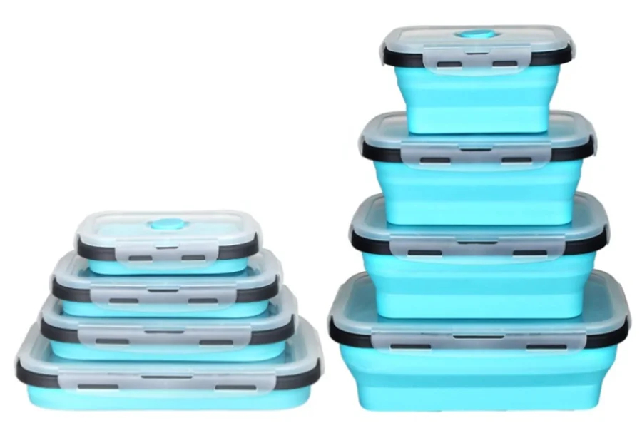 Boîtes à lunch pliables en silicone bleu clair