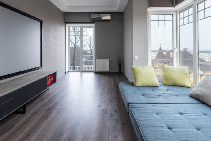 modern tv stand with a tv on top