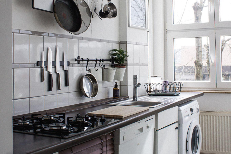 A kitchen with several organizers