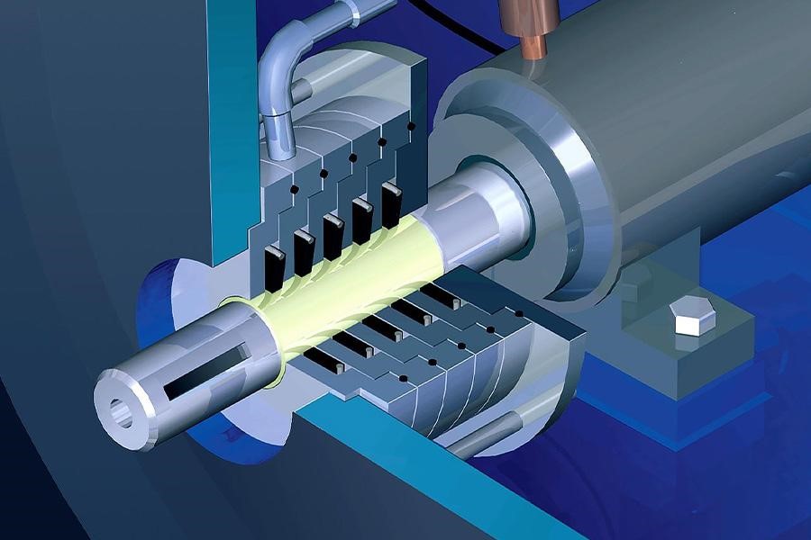 A section of rotary screw compression mechanism