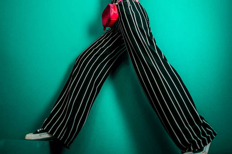 Black and white striped wide-leg pants