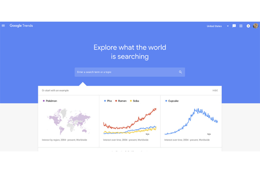 Page d'accueil de Google Trends sur un ordinateur