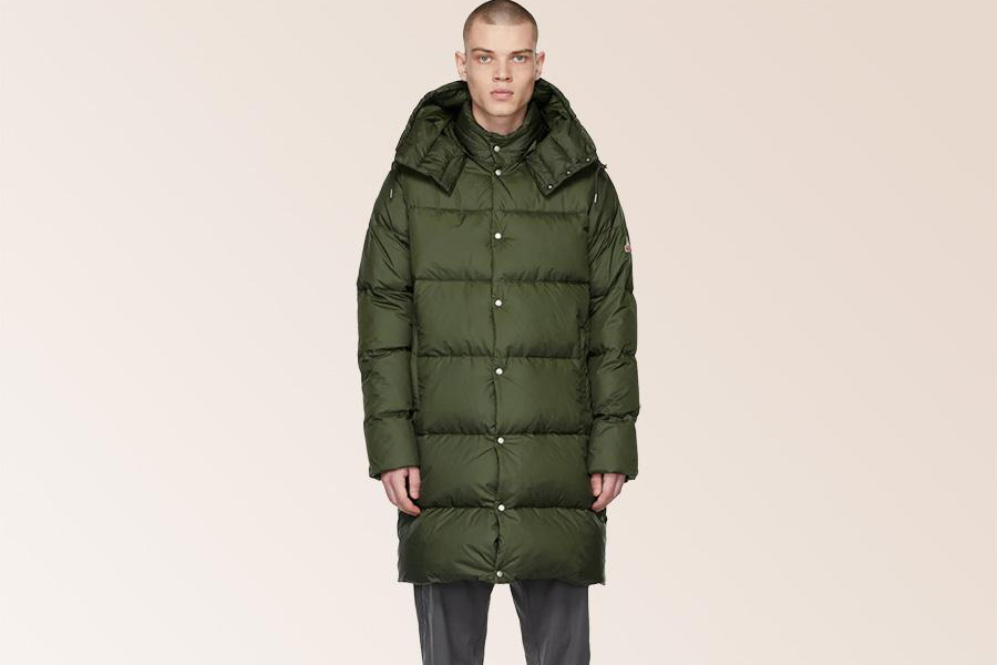 Men rocking an army green puffer jacket