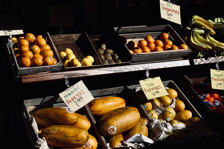 Beispiel für Charm-Preise an einem Obststand