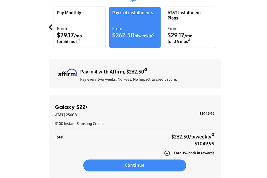 Изображение платежного приложения электронной коммерции под названием Affirm