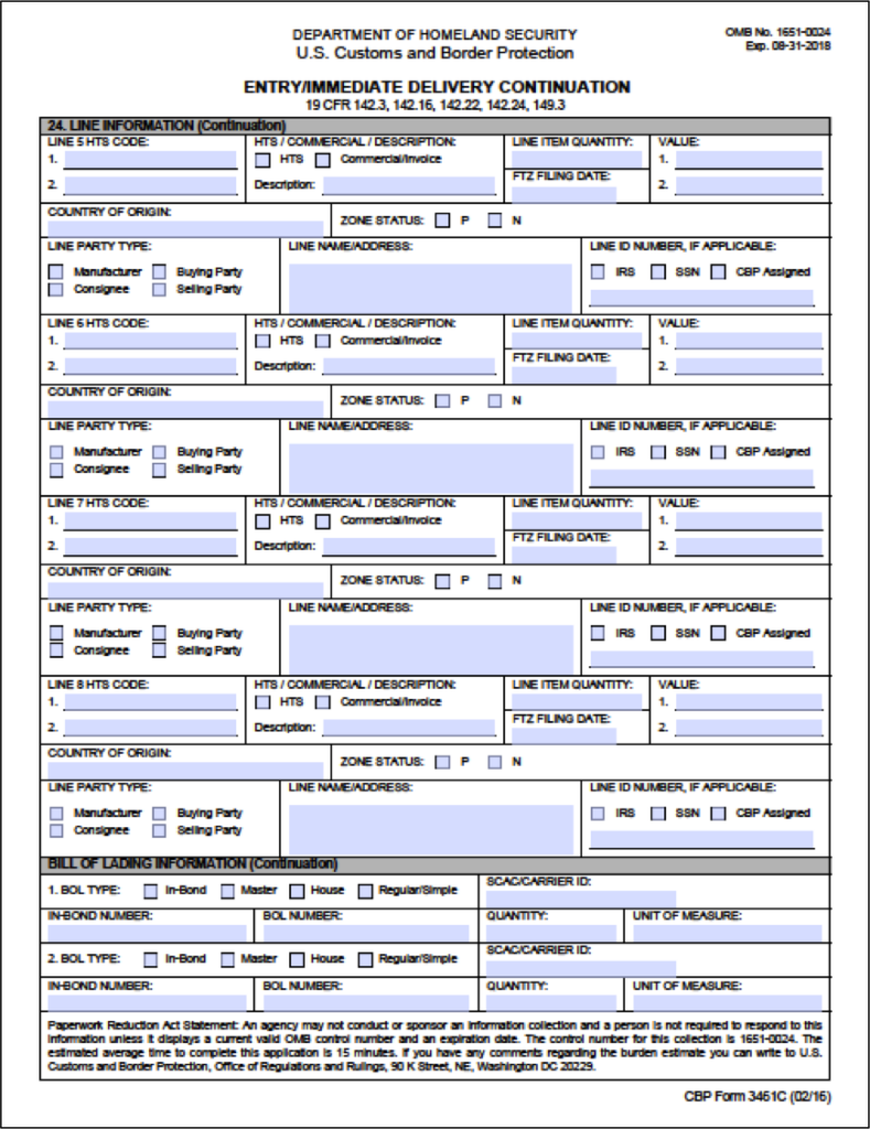 contoh formulir CBP AS 3461