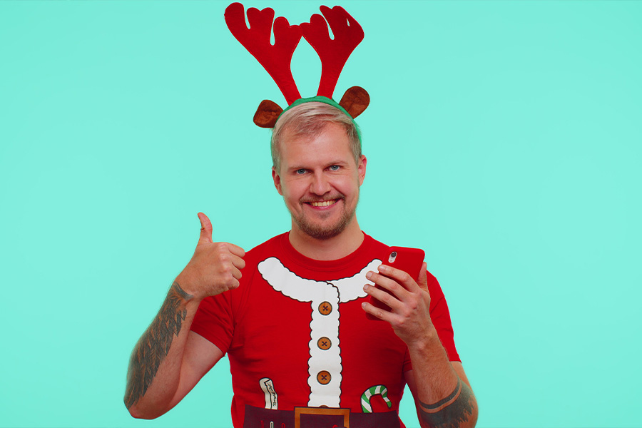 Man wearing a Christmas T-shirt