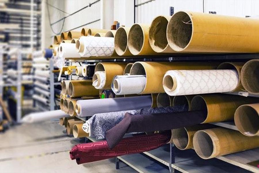 Rolled textiles in a factory