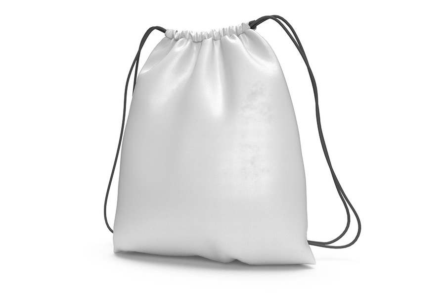 Mochila com cordão branco em um fundo branco