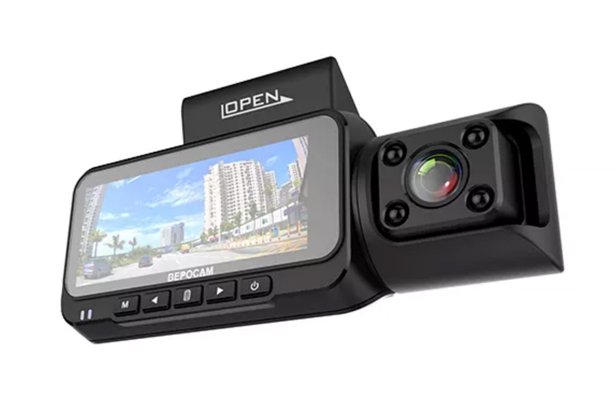 Dash camera with front and back facing camera installed