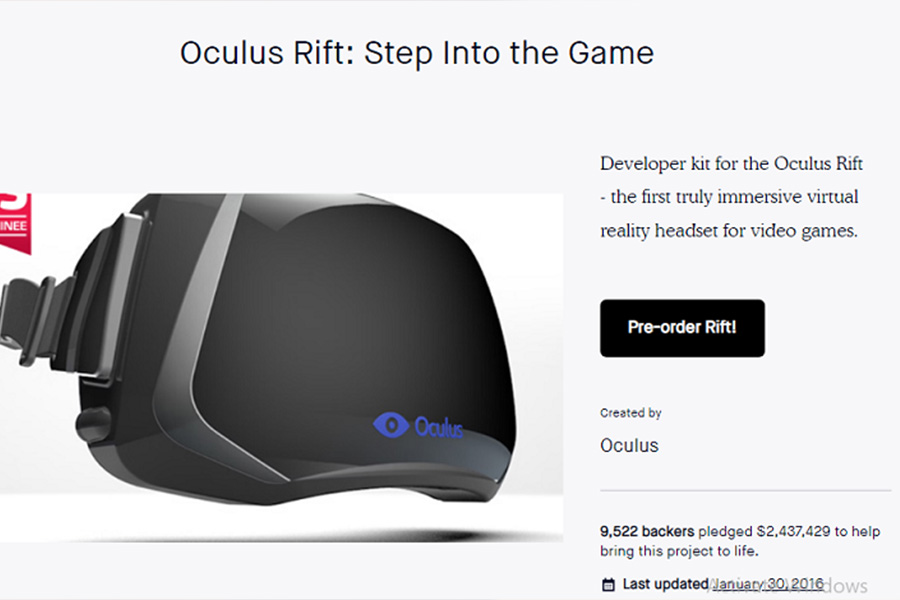 Un'immagine della pagina di Oculus Rift su Kickstarter