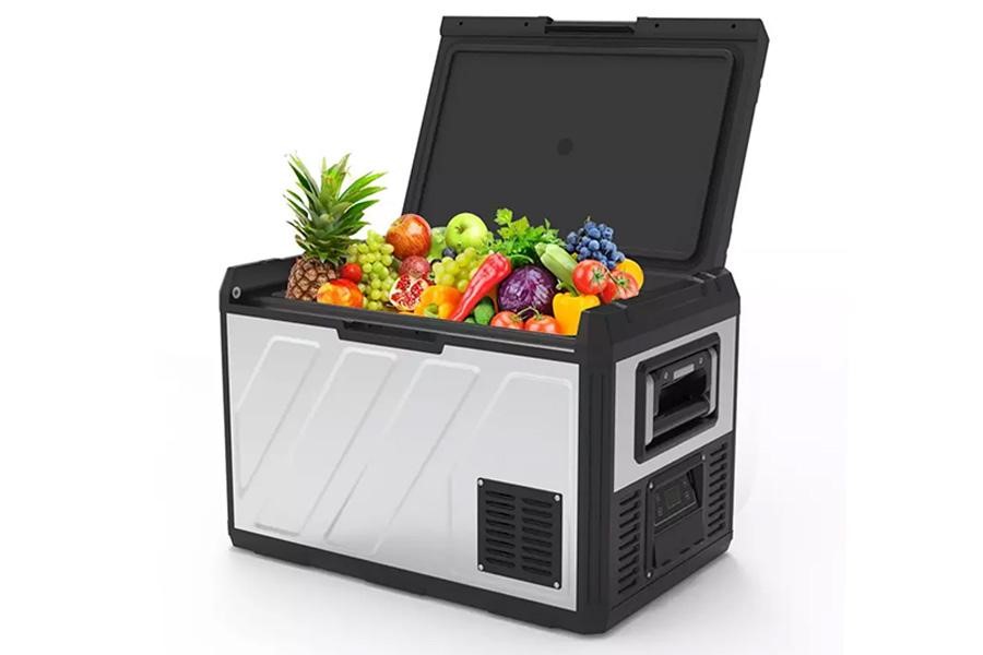 Frigo portatile per auto con vari tipi di frutta