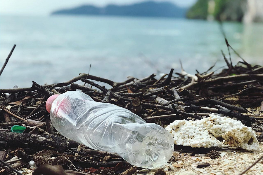 bouteille d'eau près de l'océan