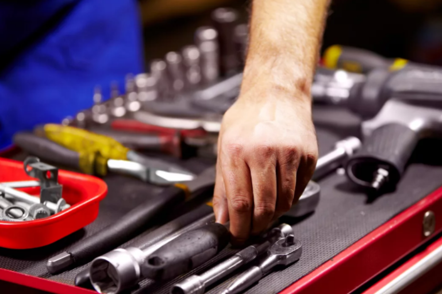 A set of screwdrivers in a toolbox