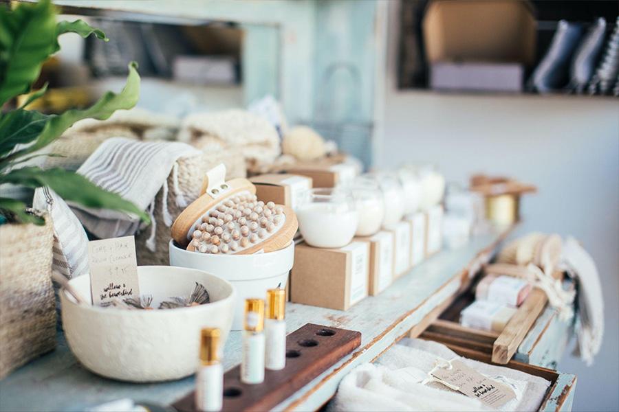 Person going through a selection of wellness products