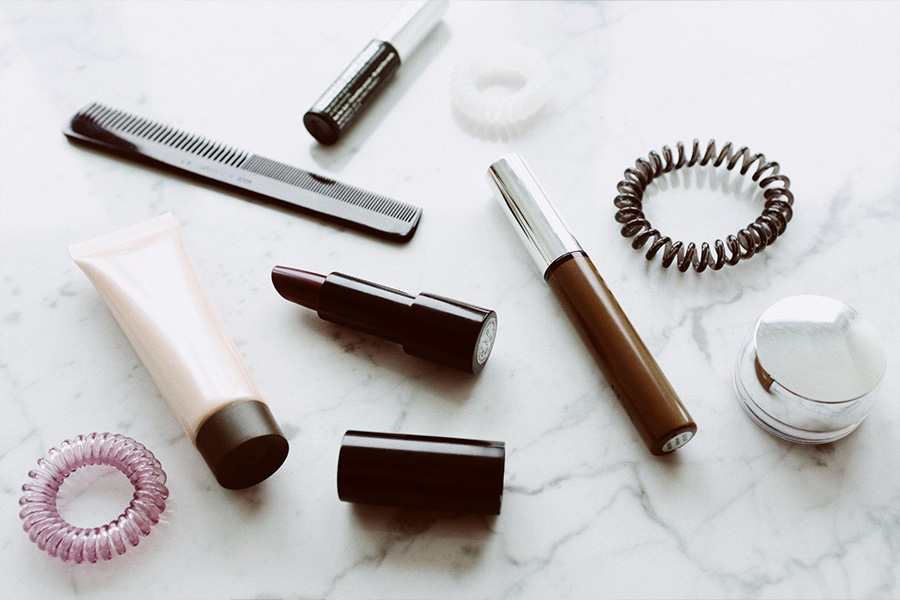 Simple beauty products scattered on a table