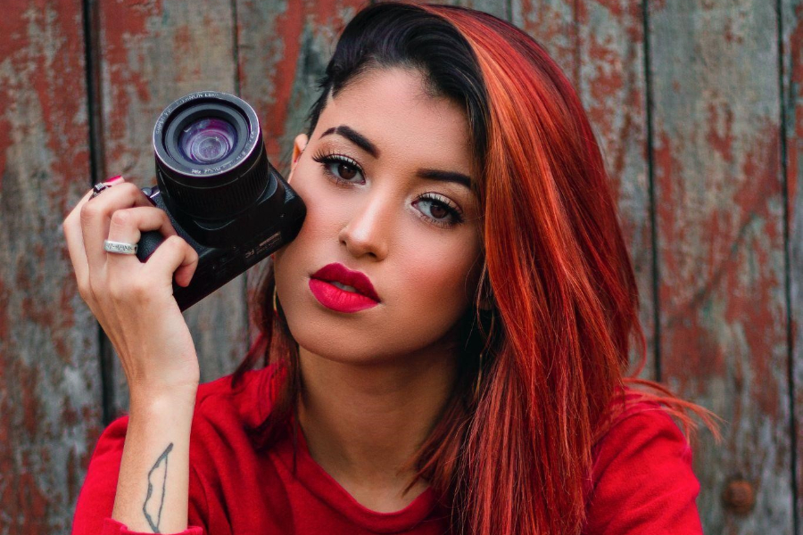 Woman with copper and red balayage